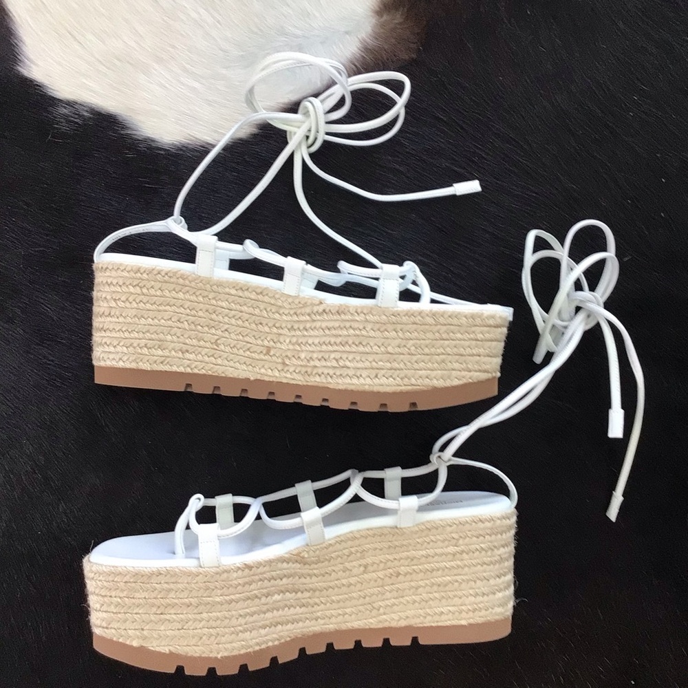 Michael Kors Mabal White Leather Platform Sandal Size 7.5